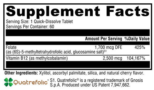 5-MTHF Plus B12 Cherry 60 Tablets Supplement Facts