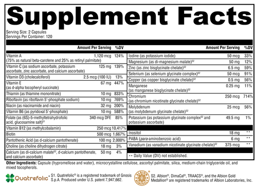 ActivNutrients® without Iron 240 Capsules Supplement Facts