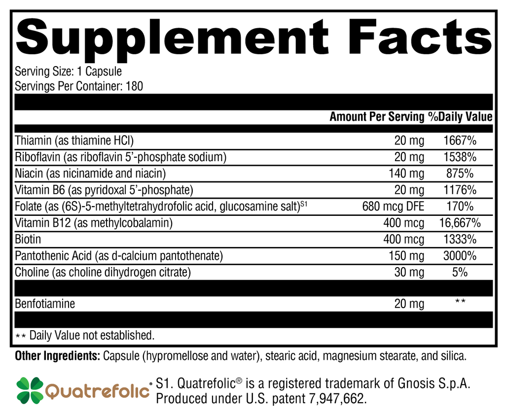 B Activ® 180 Capsules Supplement Facts