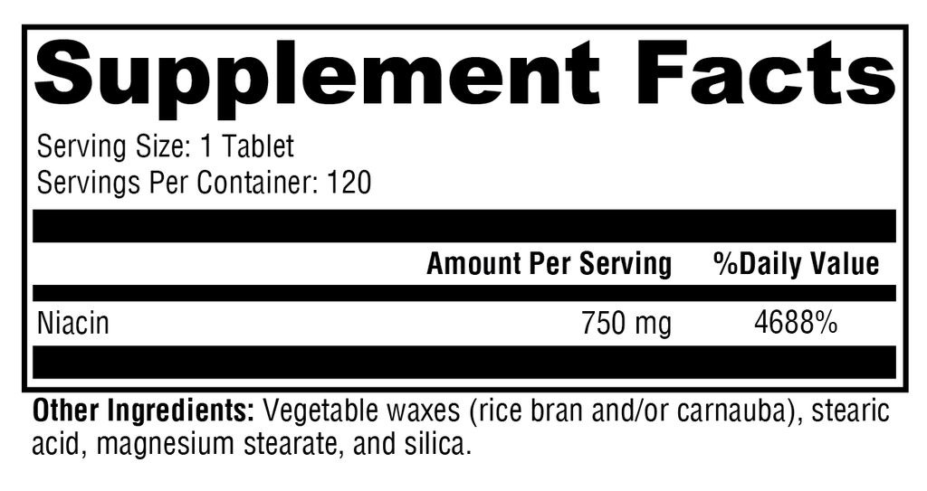 NiaVasc™ 750 120 Tablets Supplement Facts