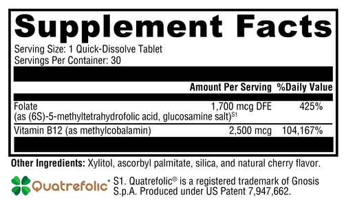 5-MTHF Plus B12 Cherry 30 Tablets Supplement Facts