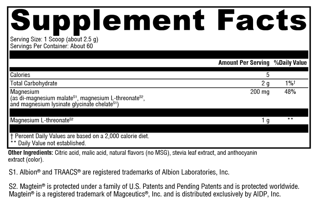 OptiMag® Neuro Mixed Berry 60 Servings Supplement Facts