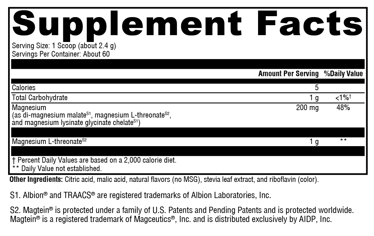 OptiMag® Neuro Lemon-Lime 60 Servings Supplement Facts