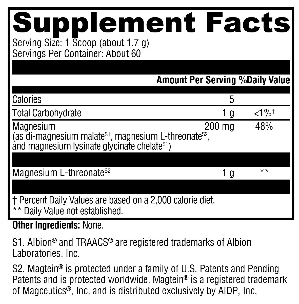 OptiMag® Neuro Unflavored 60 Servings Supplement Facts