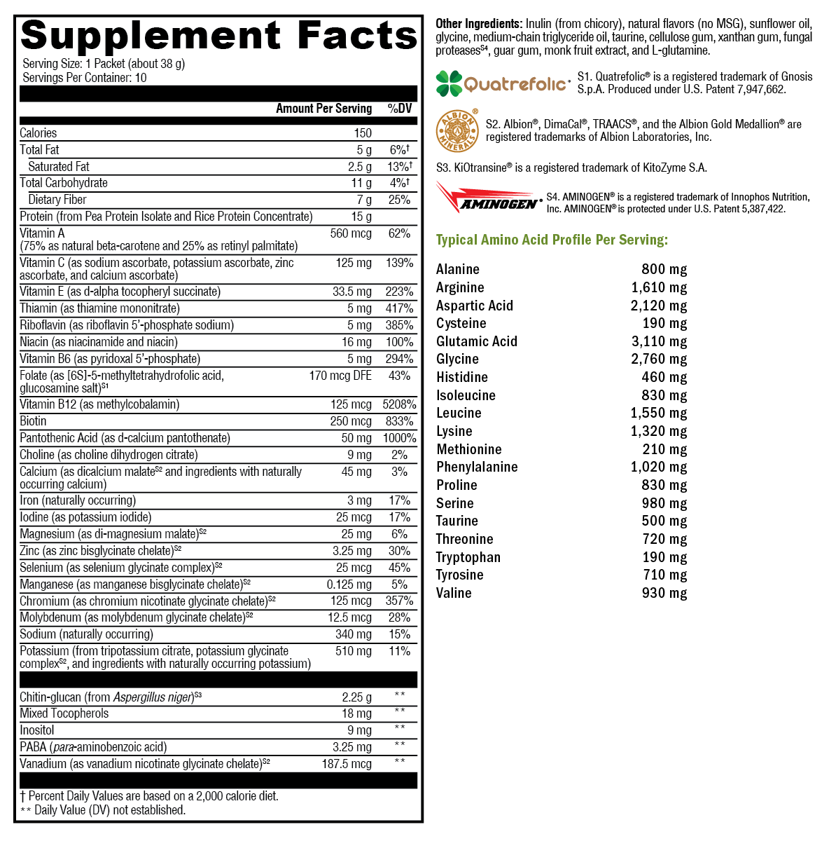 FIT Lean Food Complete French Vanilla 10 Servings Supplement Facts