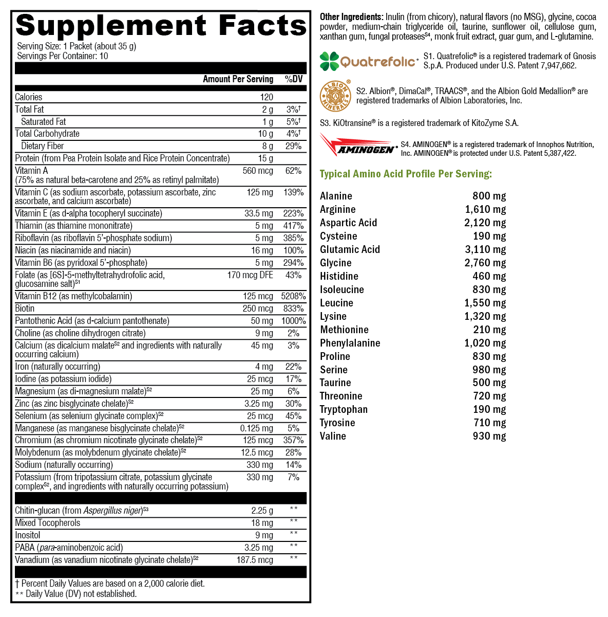 FIT Lean Food Complete Dutch Chocolate 10 Servings Supplement Facts
