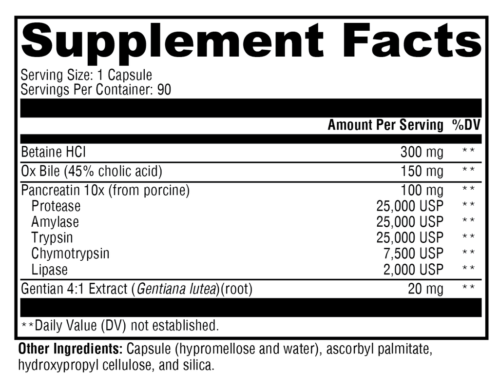 XymoZyme® HCL 90 Capsules Supplement Facts