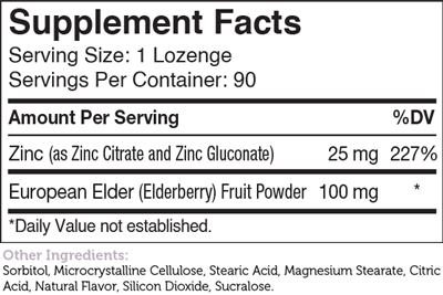 Zinc Lozenges Elderberry Flavor 90 Lozenges Supplement Facts