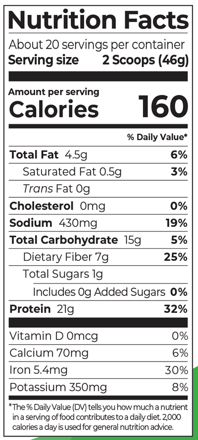 Organic Protein Powder Plant Based Peanut Butter 20 Servings Supplement Facts