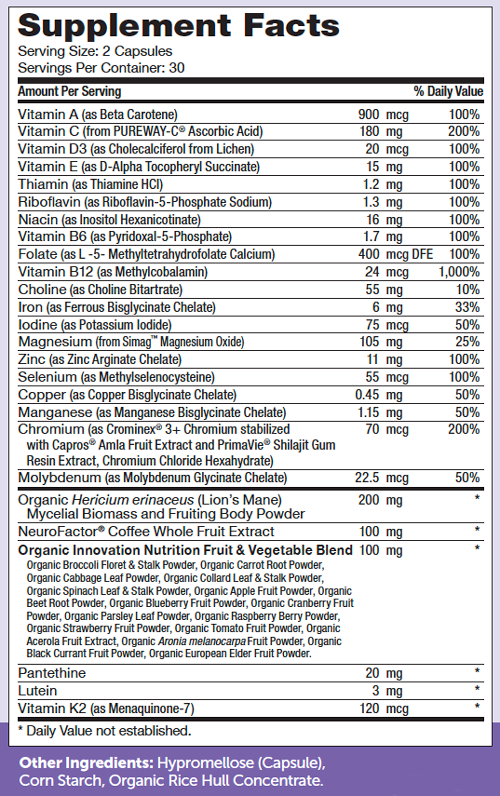 Multivitamin Brainfood 60 Capsules Supplement Facts