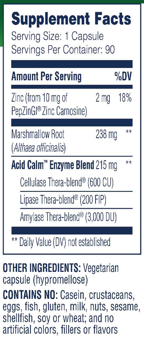 Acid Calm 90 Capsules Supplement Facts