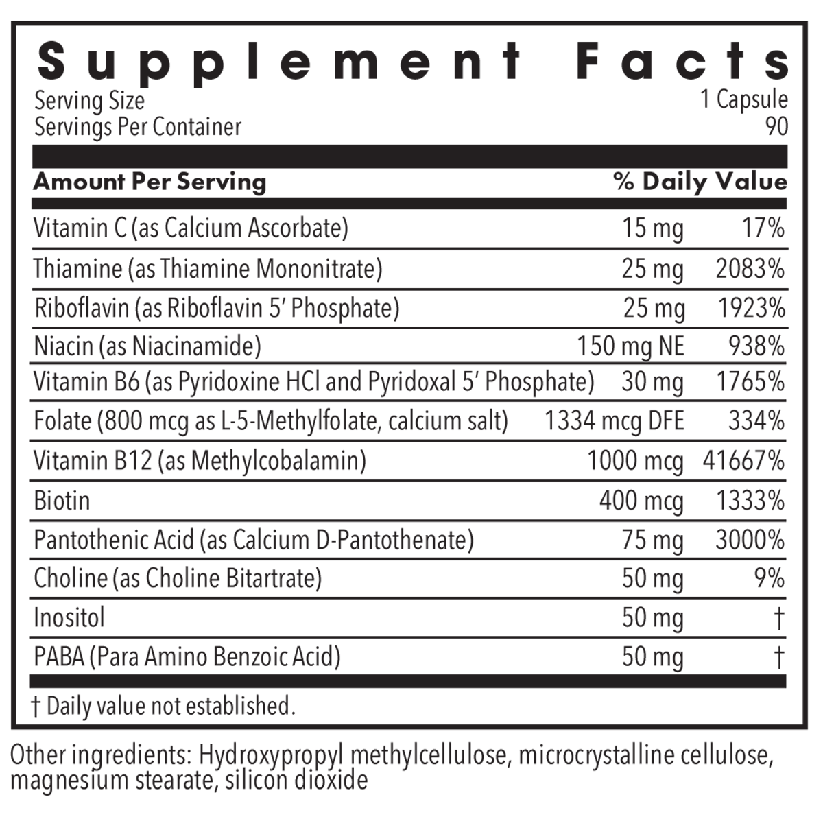 B-Complex 90 Capsules Supplement Facts