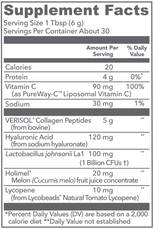 Bioactive Collagen Complex Skin Hydration & Antioxidant Support 30 Servings Supplement Facts