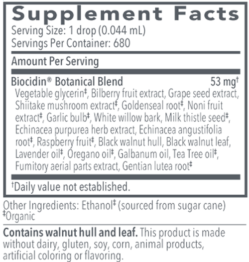 Biocidin® 1 fl oz Supplement Facts