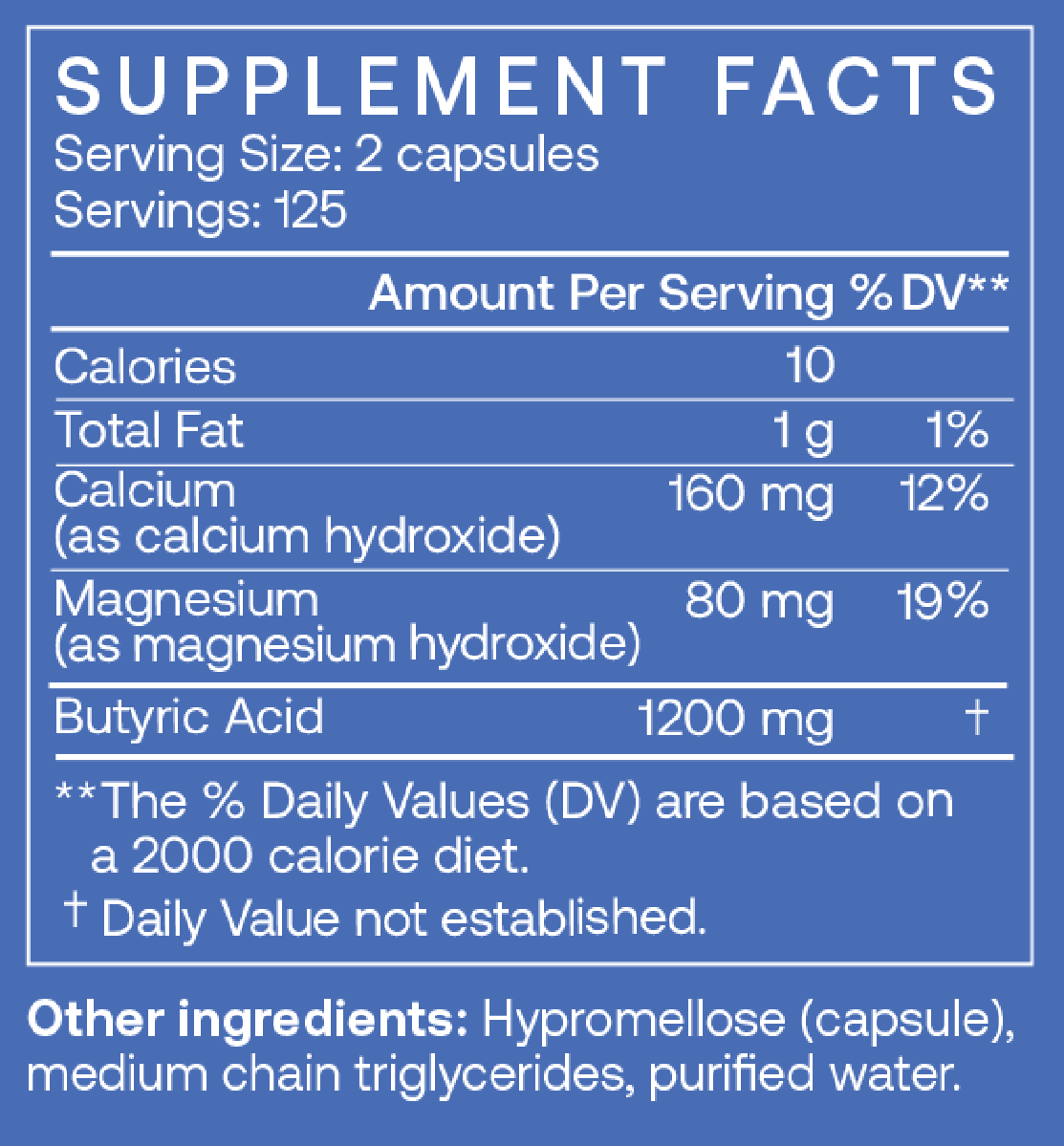 Calcium / Magnesium Butyrate 250 Capsules Supplement Facts
