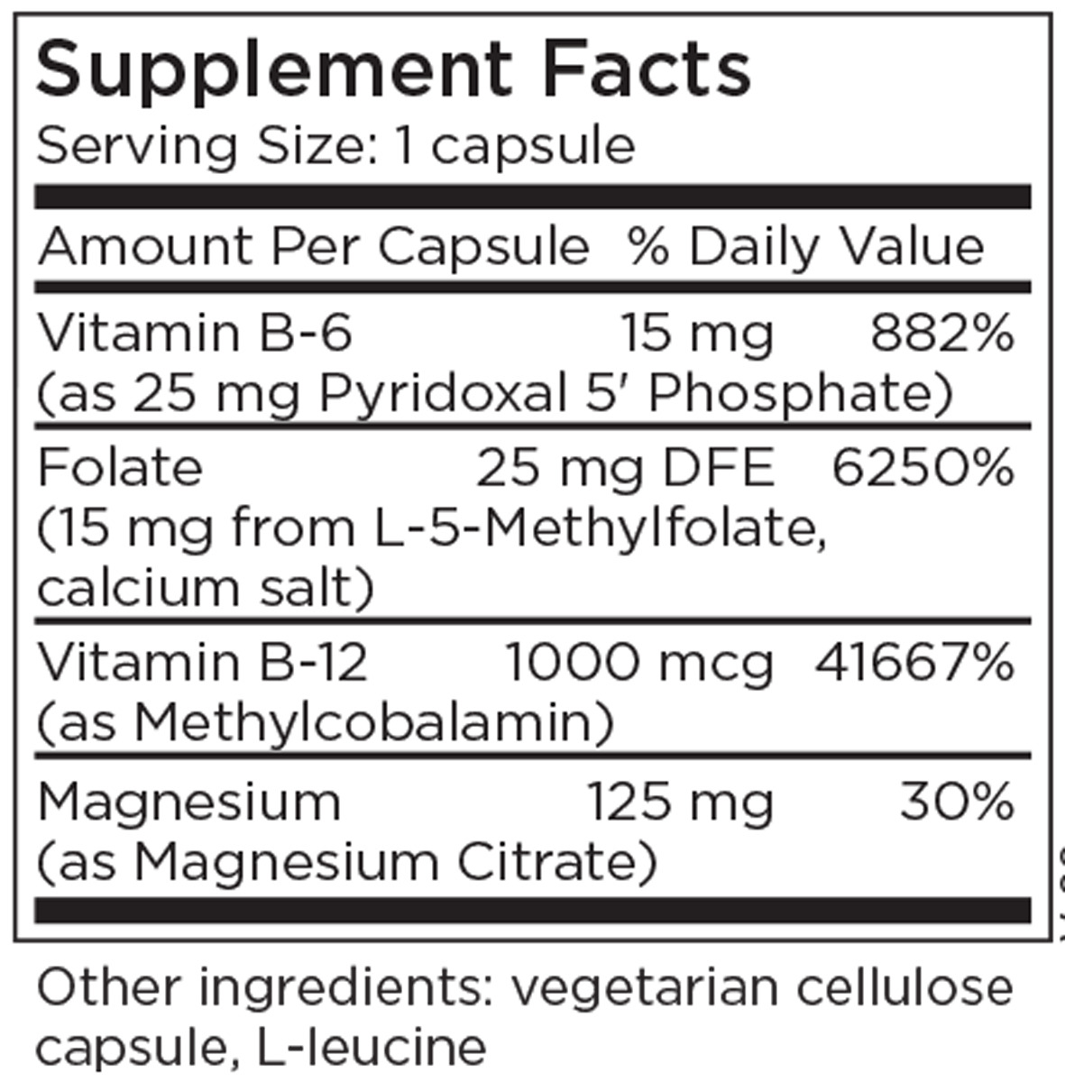 Cofactors + L-Methylfolate 15 mg 30 Capsules Supplement Facts