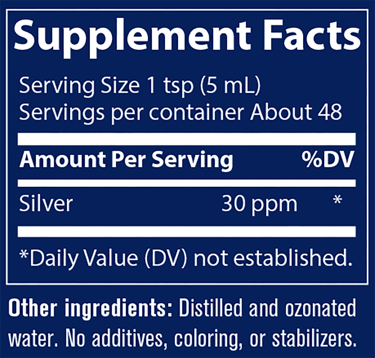Colloidal Silver 30ppm 8 fl oz Supplement Facts