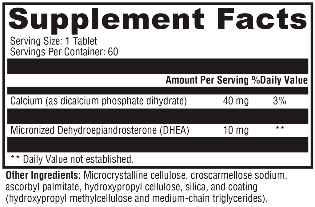 DHEA Micronized 10mg 60 Tablets Supplement Facts