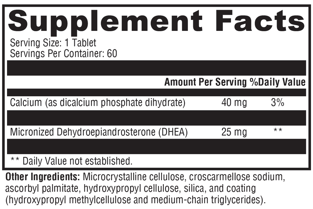 DHEA Micronized 25mg 60 Tablets Supplement Facts