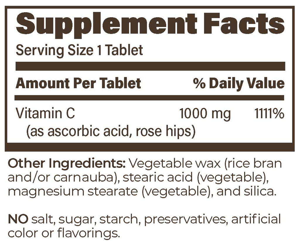 ENDUR-C SR 1000 mg 60 Tablets Supplement Facts