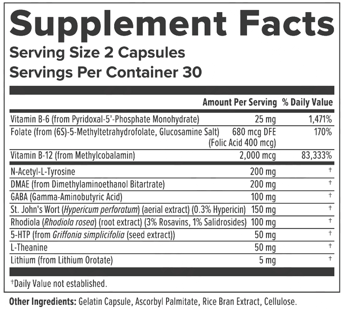 Eskaloft Neuro+ 60 Capsules Supplement Facts