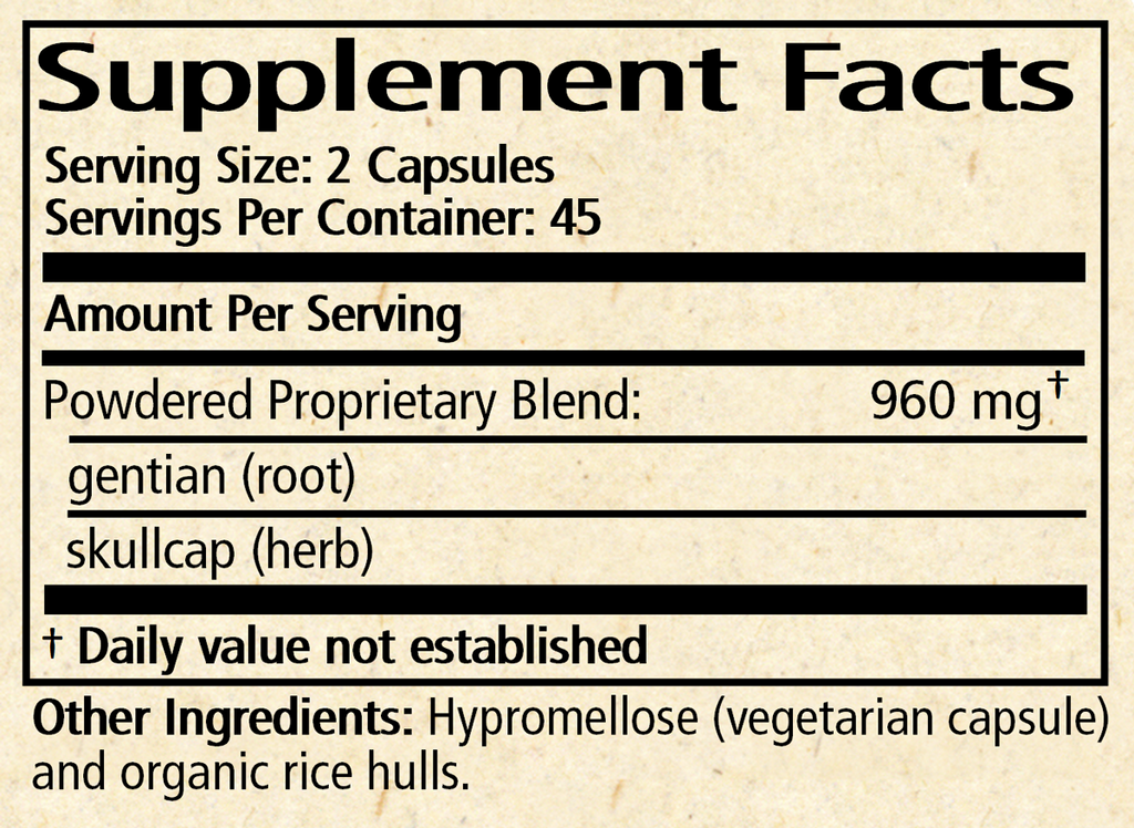 Gentian & Skullcap Capsules 90 Capsules Supplement Facts