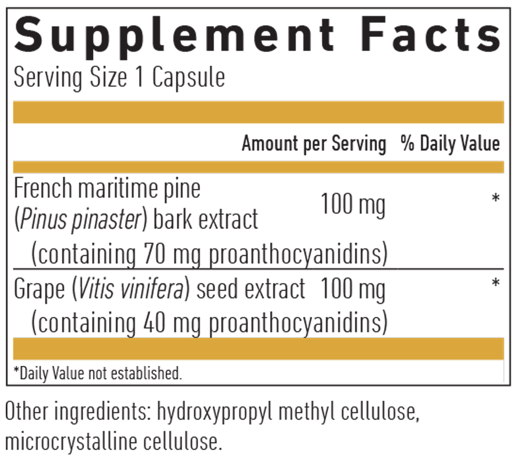 Pycnogenol Superior 100 GOLD 30 Capsules Supplement Facts