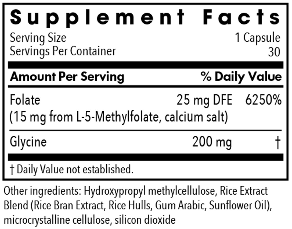 L-Methylfolate 15 mg 30 Capsules Supplement Facts