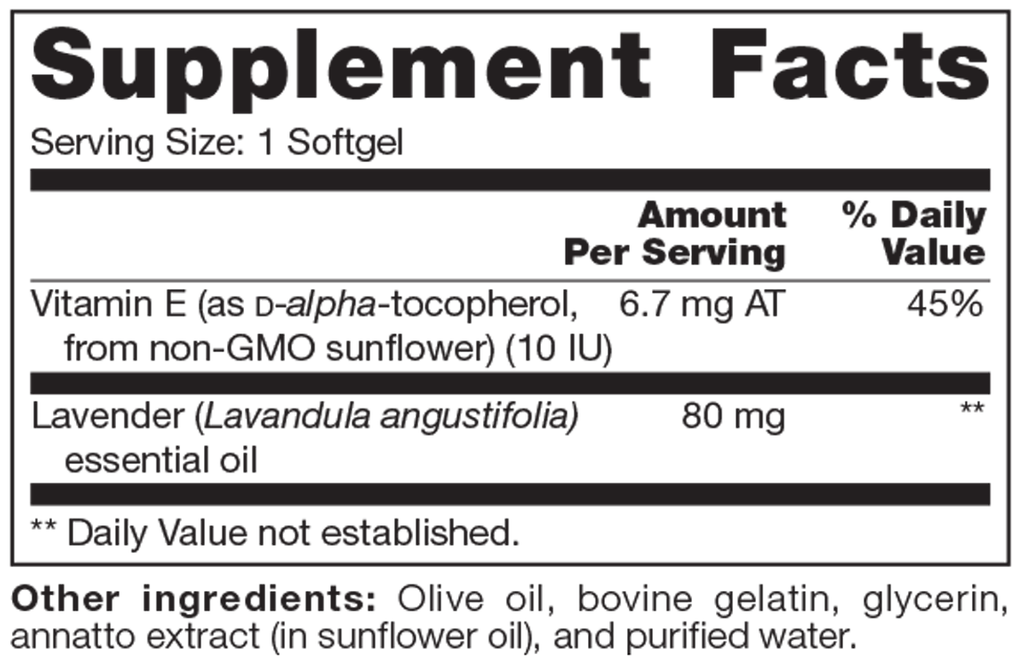 Lavender SAP 60 Softgels Supplement Facts