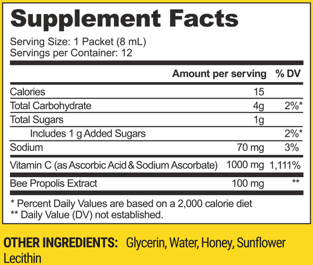 Propolis + Vitamin C 12 Packets Supplement Facts