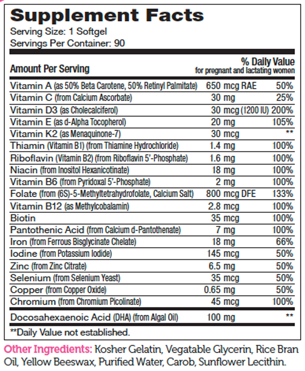 Mighty Mini Prenatal+DHA 90 Softgels Supplement Facts