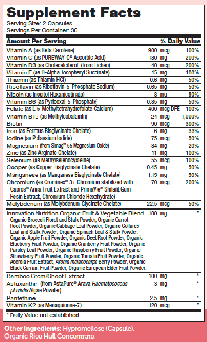 Multivitamin Beauty 60 Capsules Supplement Facts