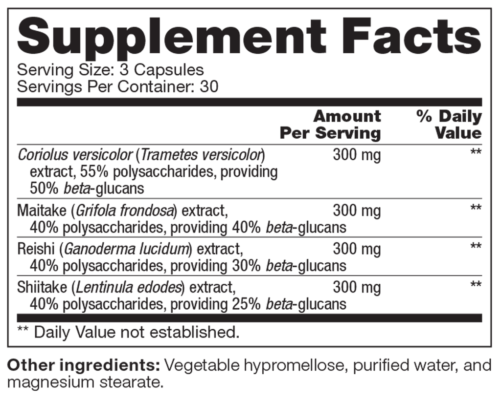 Mushroom Complex SAP 90 Capsules Supplement Facts