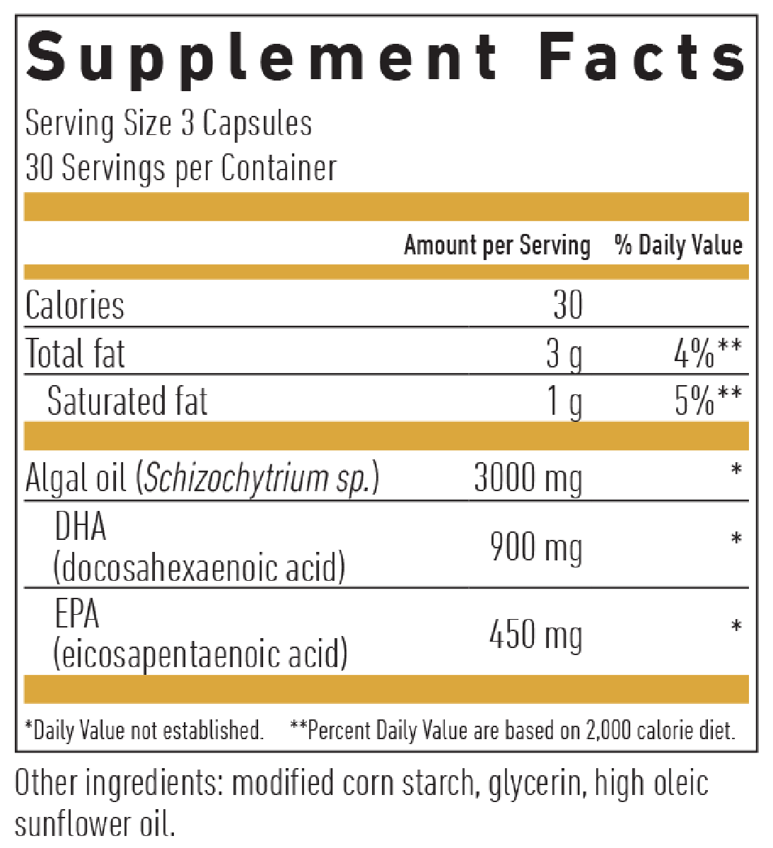 Omega 3 Vegan DHA & EPA 450 GOLD 90 Capsules Supplement Facts
