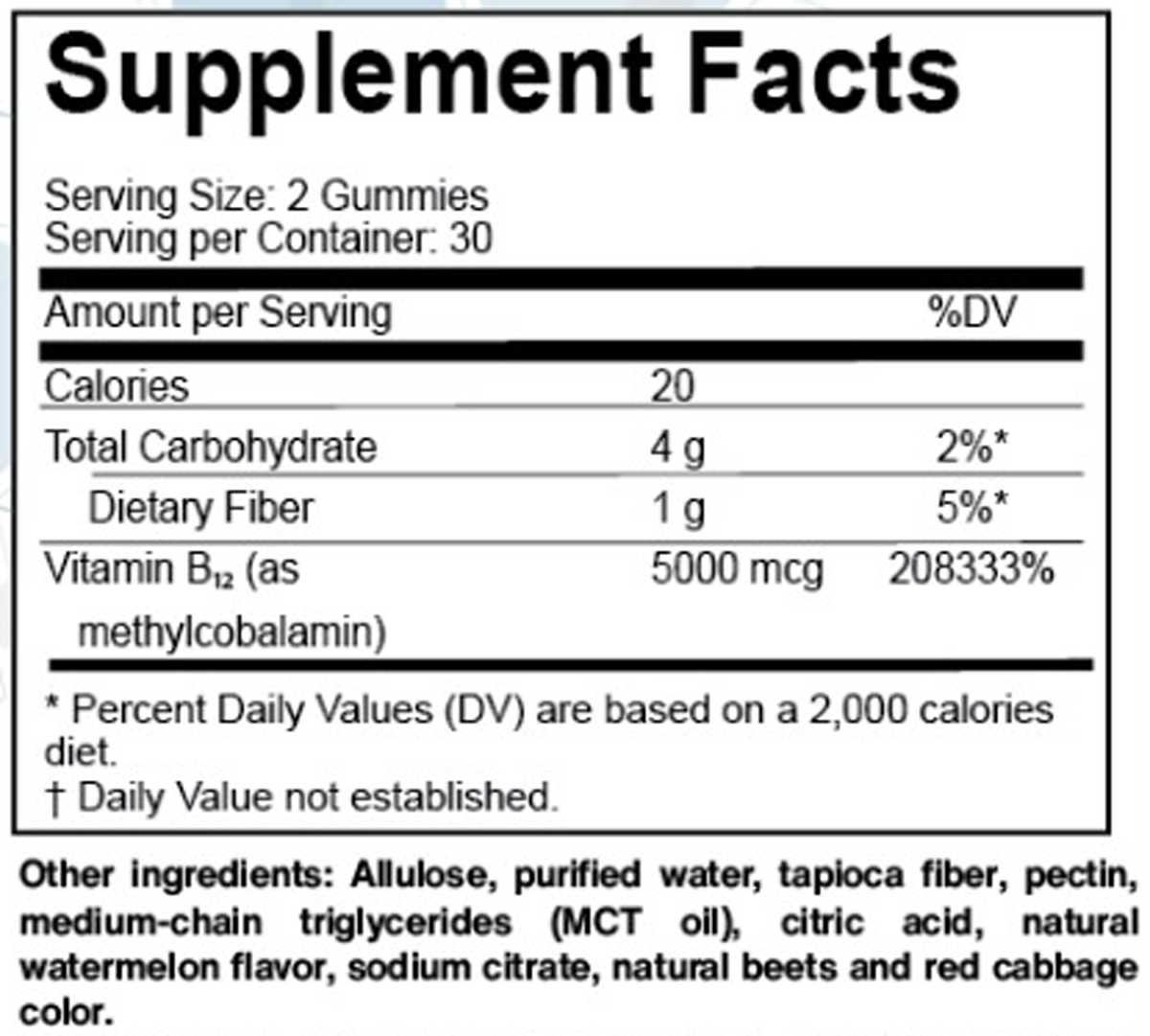 B12 Methylcobalamin 60 Gummies Supplement Facts
