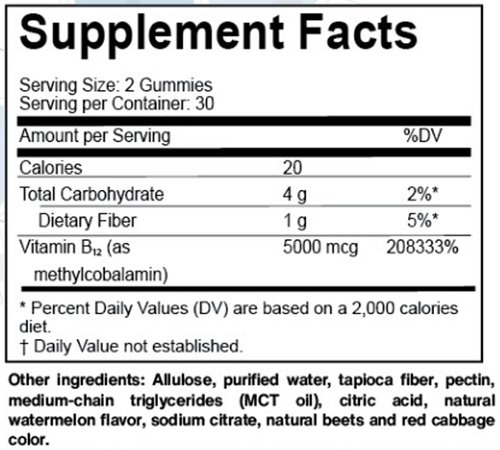 B12 Methylcobalamin 60 Gummies Supplement Facts