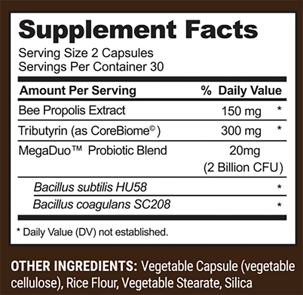 Propolis Complete Gut Health 60 Capsules Supplement Facts