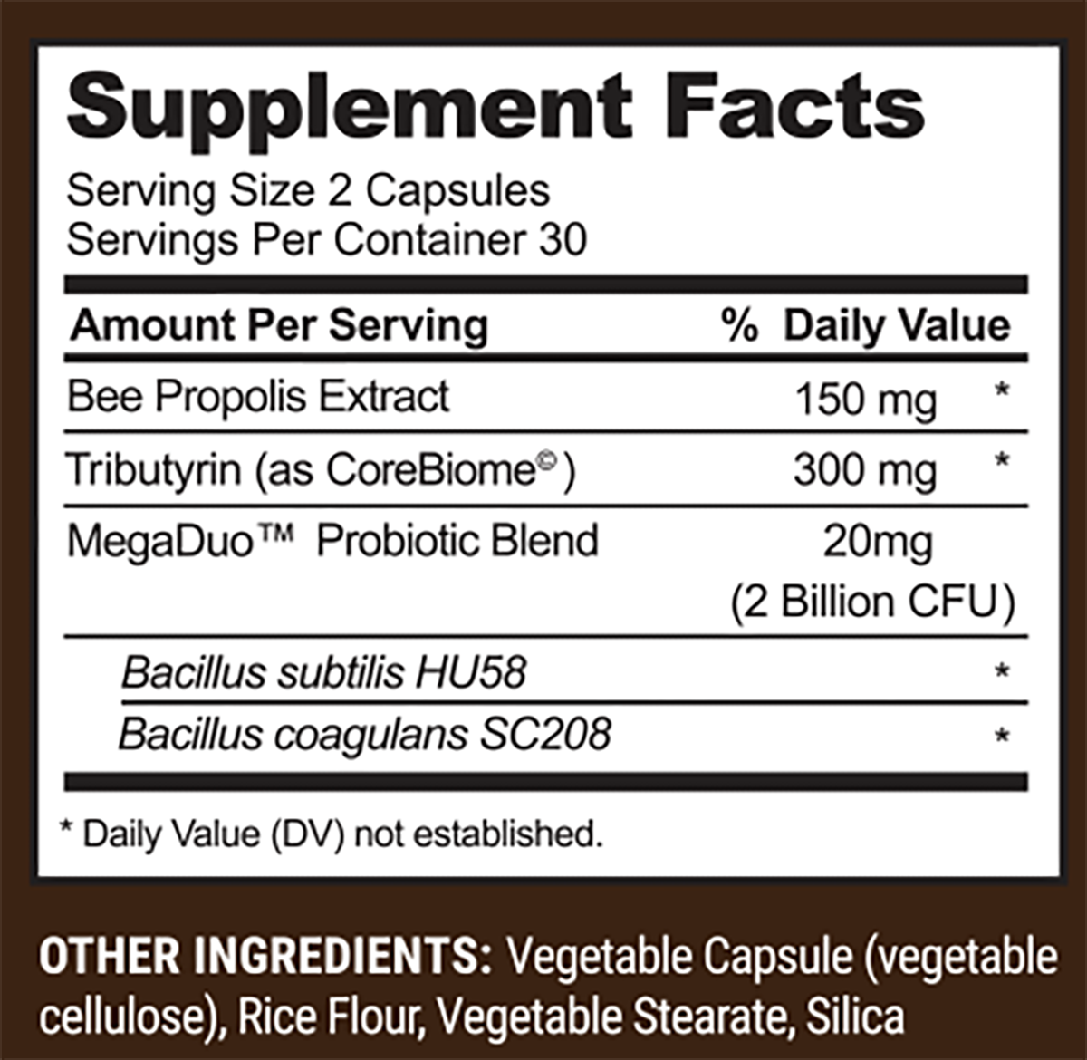 Propolis Complete Gut Health 60 Capsules Supplement Facts