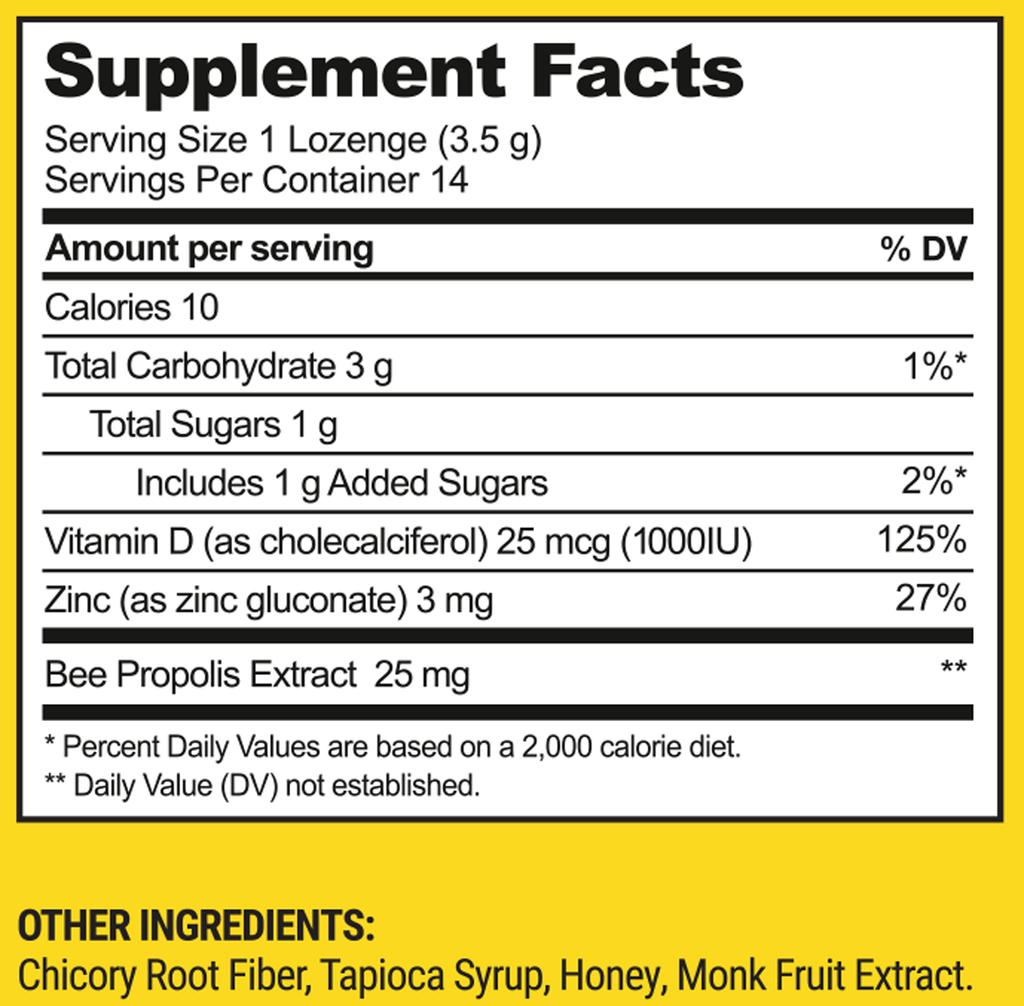 Propolis Soothing Lozenges Honey 14 Drops Supplement Facts