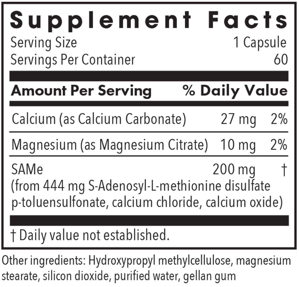 SAMe 60 Capsules Supplement Facts