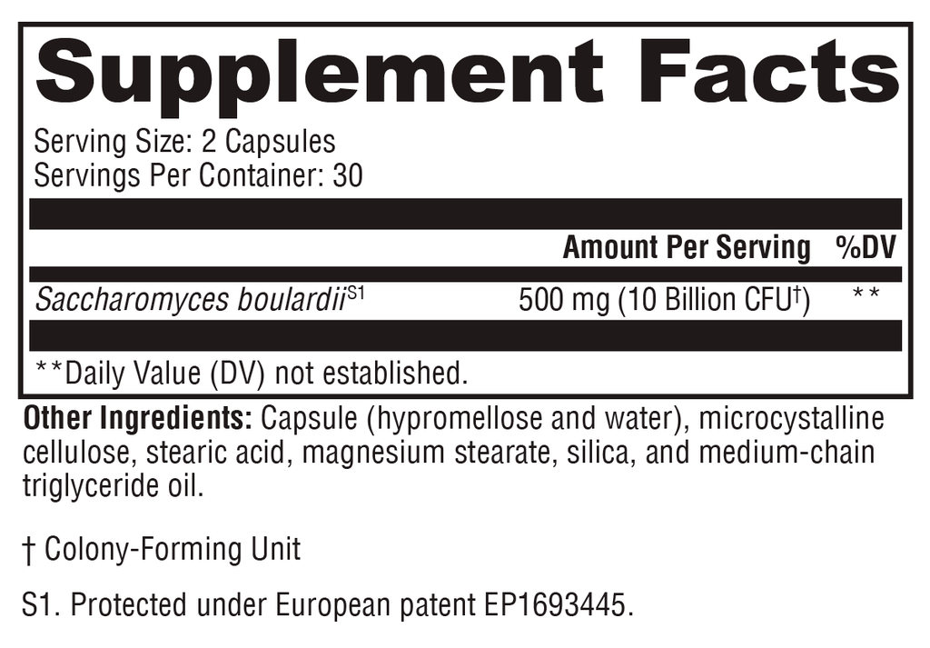 Saccharomycin® 10B 60 Capsules Supplement Facts