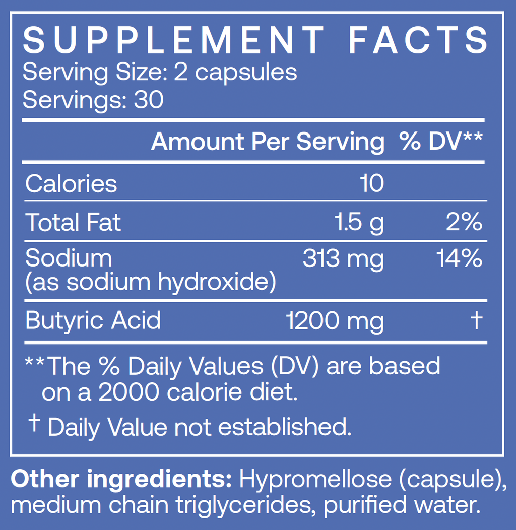 Sodium Butyrate 60 Capsules Supplement Facts