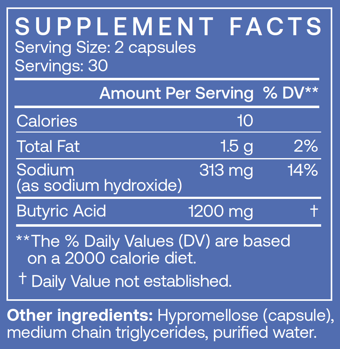 Sodium Butyrate 60 Capsules Supplement Facts