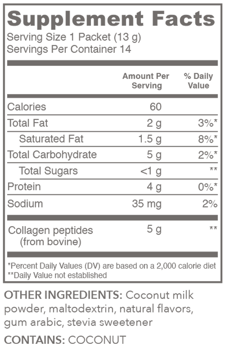 Collagen Creamer Vanilla 14 Servings Supplement Facts