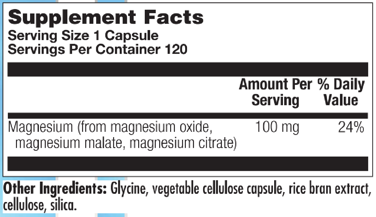 Tri-Magnesium 120 Capsules Supplement Facts
