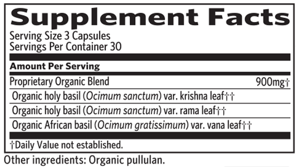 Tulsi - Holy Basil 90 Capsules Supplement Facts
