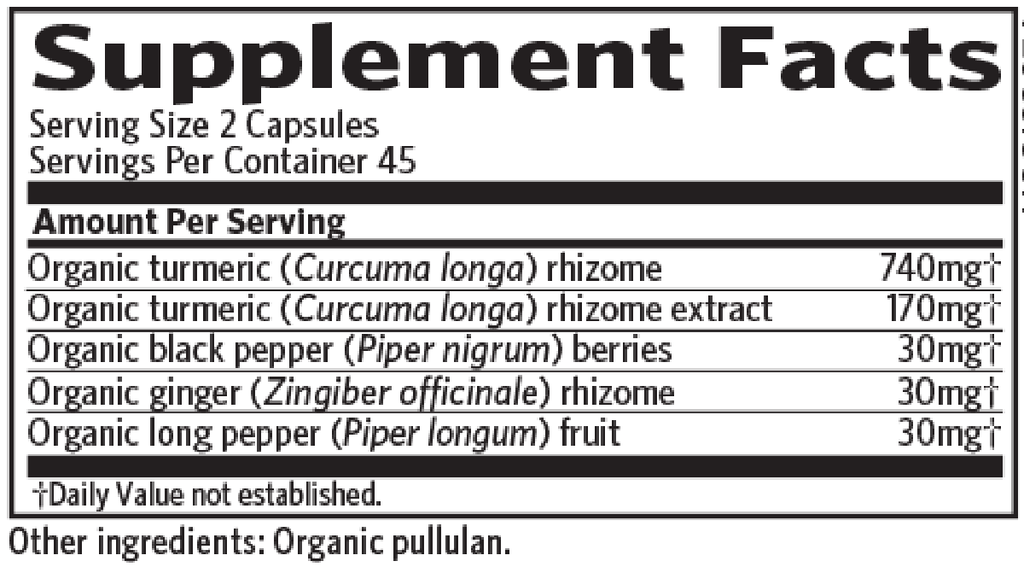 Turmeric Formula 90 Capsules Supplement Facts