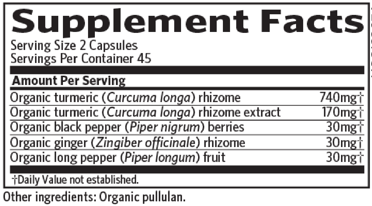 Turmeric Formula 90 Capsules Supplement Facts