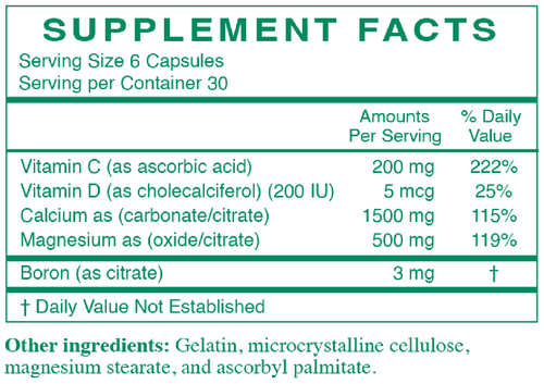 Bone Density Formula 180 Capsules Supplement Facts
