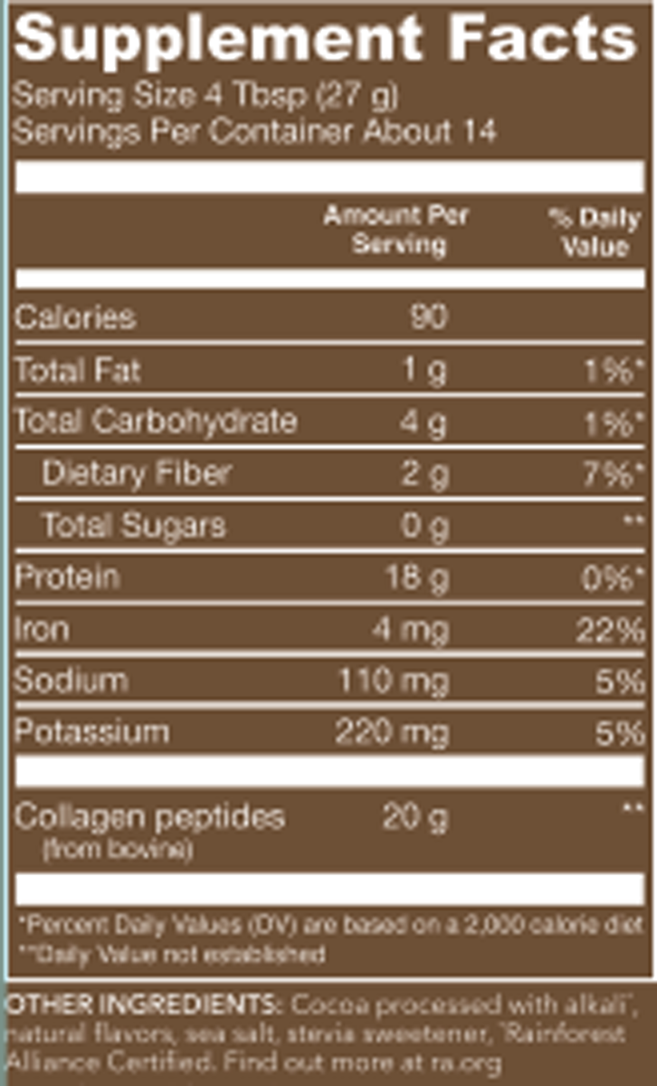 Collagen Peptides Chocolate 14 Servings Supplement Facts